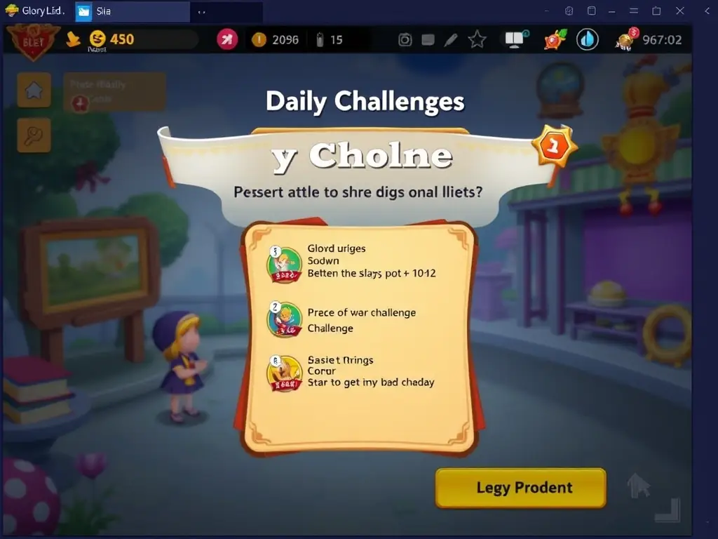 A screenshot of the 'Glory Lid' game highlighting the 'Daily Challenges' feature, showing a unique challenge with specific goals and rewards.